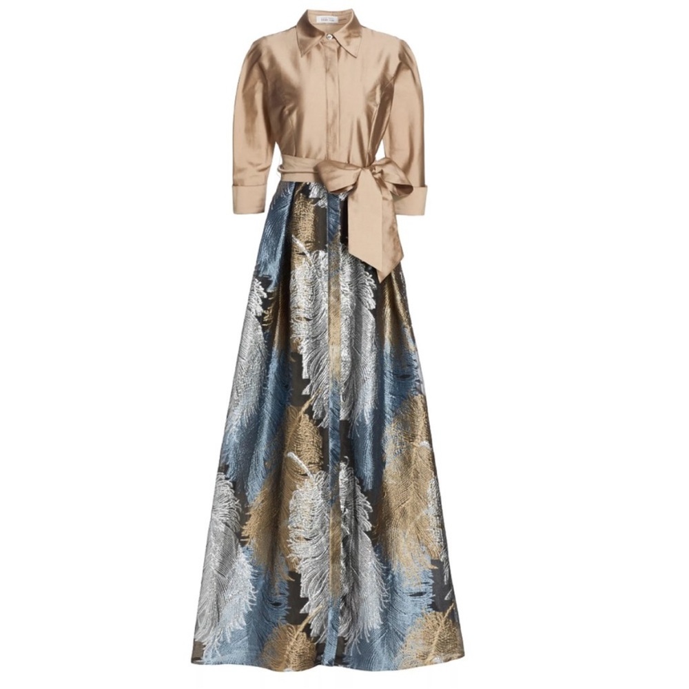 Teri John by Rickie Freeman Two-Tone Feather Jacquard Shirt Gown Size 6